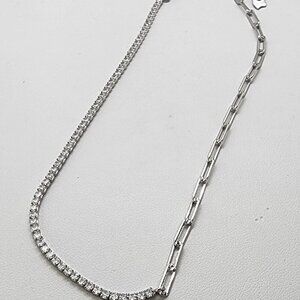 Brand New Sterling Silver 925 Tennis Paper Clip Style Necklace